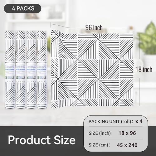 FIFTY FEET 18"x96" Non-Adhesive Shelf Liner for Kitchen Cabinets and Drawers, Washable Non-Slip PVC Cabinet Liner (Black Modern)(4 Roll) - Image 5