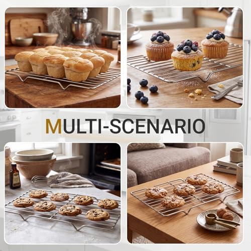 Lounsweer 2 Pack Cooling Racks, 5L x 10.5W x 1H Stainless Steel Wire Rack for Baking Sheet, Large Cookie Cooling Rack, Oven Safe Cooking Racks for Sheet Pan, Dishwasher Safe, Fits Third Size Pans - Image 6
