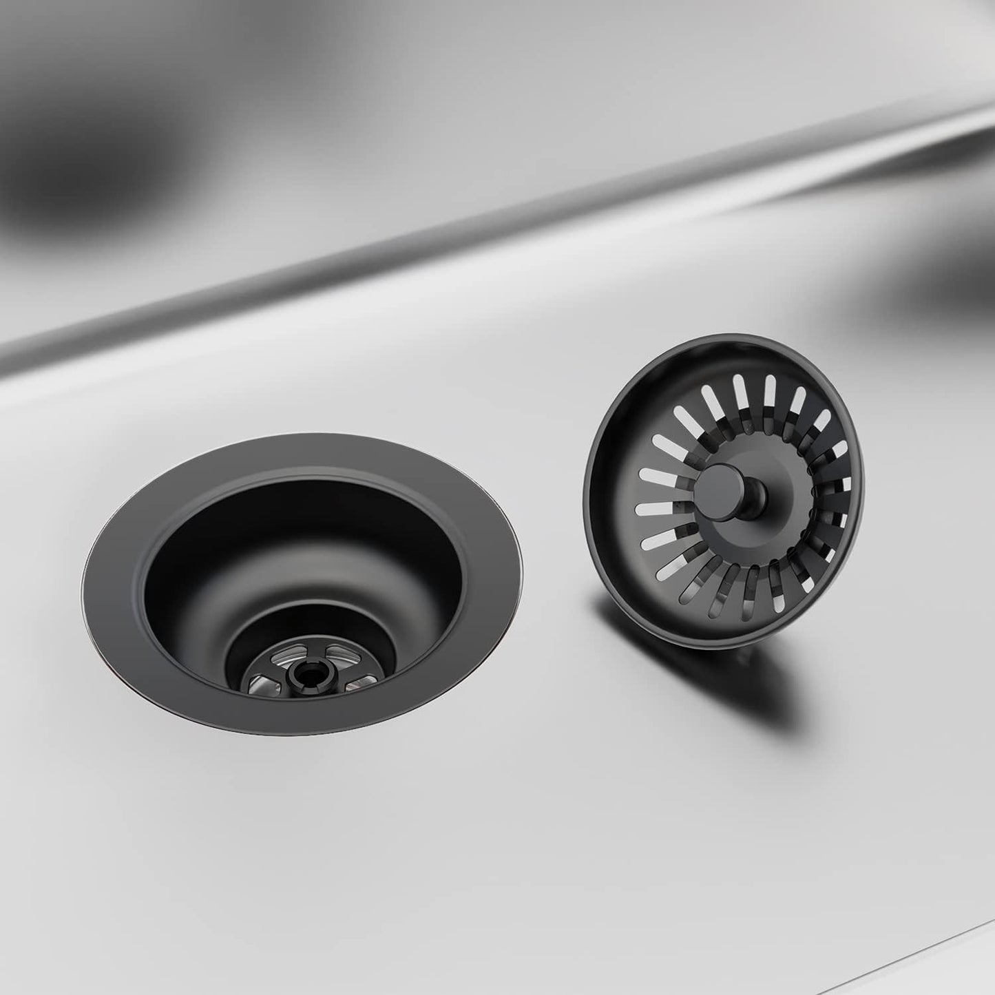 KONE Sink Drain Assembly, Kitchen Sink Drain Strainer Kit with Removable Strainer Basket Stopper, Universal fit USA Home/Commercial 3-1/2 Inch Standard Sink Drain Hole (Matte Black)