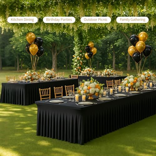 Deep Dream 2 Pack Black Spandex Table Covers 6 Foot, Fitted Stretch Tableclothes 30x72 Inch, Wrinkle Free 6FT Fitted Table Clothes with Skirt for Party, Banquet, Wedding and Events - Image 4