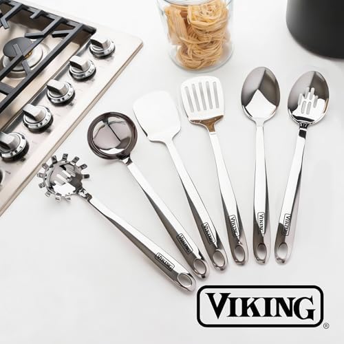 Viking Kitchen Utensils Set, 6 Piece Stainless Steel Cooking Utensil Set, Includes Spatulas, Spoons, Pasta Fork, and Deep Ladle, Hollow Forged, Silver - Image 7