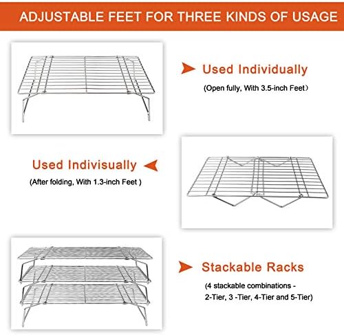 P&P CHEF 5-Tier Stainless Steel Cooling Rack, 15" x 10", Silver | Stackable Baking Cooking Racks for Cooling Roasting Grilling, Collapsible & Heavy Duty, Oven Safe & Easy Clean - Image 2