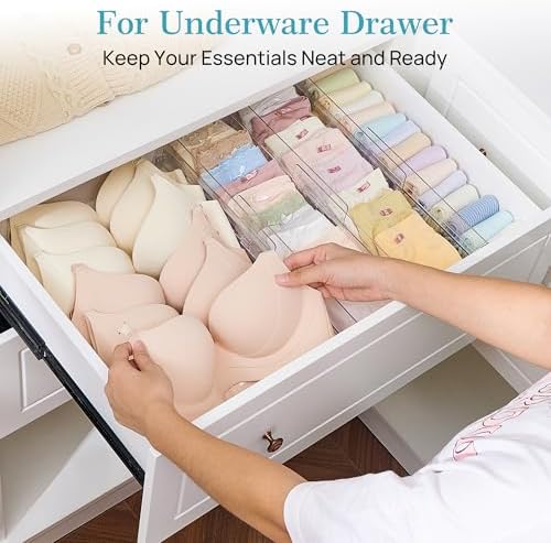 Vtopmart 4 Pack Drawer Dividers for Clothes, 4" High 10.2"-16.5" Adjustable Expandable Dresser Drawer Organizer, Clear Plastic Separators for Dresser, Baby Clothing, Underwear, Cosmetic, Toiletries | Expandable Dresser Drawer Organizer, Clear Plastic S... - Image 5