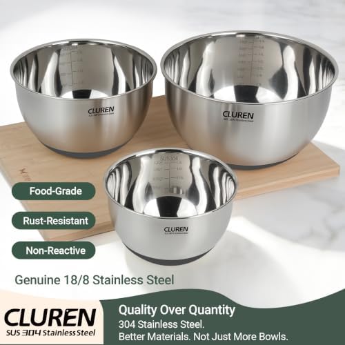 304 Stainless Steel Mixing Bowls Set, 3-Piece (1.5, 3 & 5 QT) - Image 3