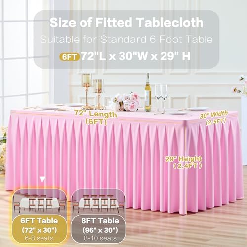 8 Pack Pink Rectangle Tablecloth 6 FT Stretch Spandex Fitted Table Cloth for 6 Foot Rectangle Tables Banquet Tablecloths Wrinkle Free Table Cover Skirt Ruffle Tablecloths for Party Wedding Birthday - Image 5