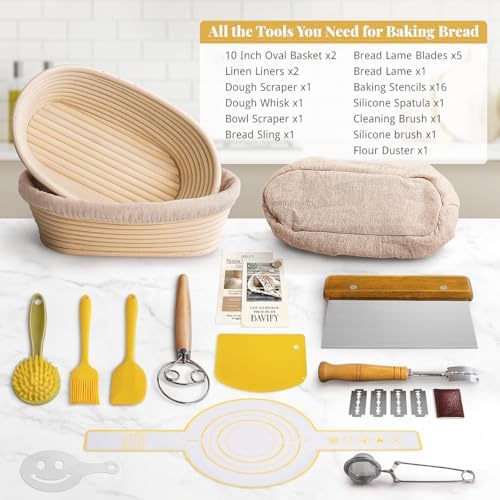 BAVIFY Sourdough Starter Kit, Banneton Bread Proofing Baskets Set | Complete Sourdough Bread Baking Supplies, Beginner Friendly Bread Making Kit, 2-Pack 10 in Oval Rattan Banneton Basket - Image 6