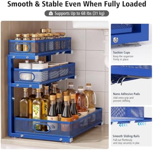 Under Sink Organizer, 3-Tier Sliding Drawers, 2-Pack Royal Blue - Image 5