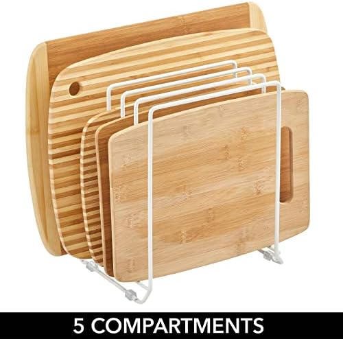 mDesign X-Large Steel Storage Tray Organizer Rack for Kitchen Cabinet - Divided Holder with 5 Slots for Skillets, Frying Pan, Pot Lids, Cutting Board, Baking Sheets - Concerto Collection - White - Image 4