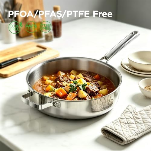 COOKER KING 3.6Qt Sauté Pan w/Lid, Stainless Steel Deep Skillet for Frying - Image 2