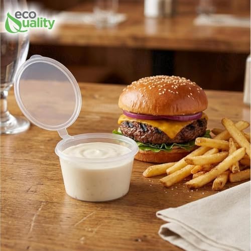 EcoQuality 5.5 Oz Leak Proof Portion Cups with Lids - Plastic Condiment Souffle Containers with Hinged Lid - Perfect for Sauce, Sample, Slime, Jello Shot Cups with Lids, Food Storage (2000) - Image 2
