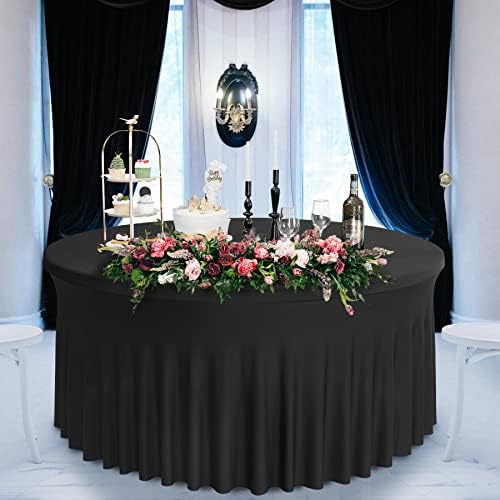 Outpain 6 Pack Black Round Spandex Tablecloth for 48Inch/4FT Tables - Stretchy Table Cloth with Skirt, Wrinkle-Free Fitted Cloth for Wedding Vendor, Banquet & Graduation Decor (108" Round) - Image 6
