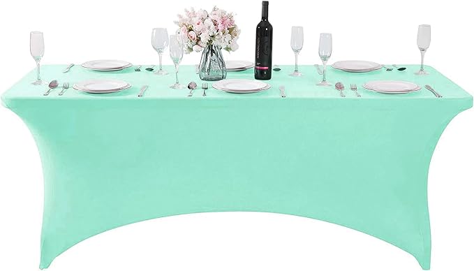 MDS® Pack of 5 Spandex Tablecloth 8FT Tight Fitted Stretch Table Cover – Washable Wrinkle-Free Reusable Elastic Patio Tablecloth for Wedding, Party, Banquet, Trade Show, Event Décor - Sea Green - Image 2