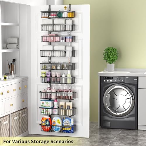 Moforoco 9-Tier Over The Door Pantry Organizer, Pantry Organization and Storage, Black Hanging Basket Wall Spice Rack Seasoning Shelves, Home & Kitchen Bedroom Bathroom House Essentials - Image 6
