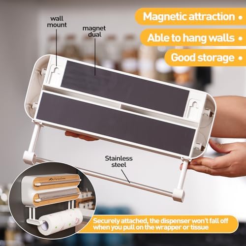 APSARAS USA Magnetic Plastic Wrap Dispenser with Cutter, 3 in 1 Aluminum Foil wrap Organizer, Practical Refillable Cling Wrap Film Cutter, Wall Mount Kitchen Wrap Dispenser, Include 2 * 12" Rolls - Image 5