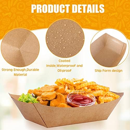 Zhehao 300 Pack Nacho Hot Dog Trays Disposable Kraft Paper Food Tray Food Serving Boat Paper Boat Brown Greaseproof for Camping Picnic Carnival Party, Holds Snack(0.5 lb) - Image 3