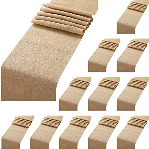 Buryeah 12 Pack Burlap Table Runners,12 x 108 Inch Natural Jute Rustic Runners Vintage Farmhouse Country Table Decor for Wedding Engagement Birthday Party Home Dining Kitchen Decorations by Buryeah