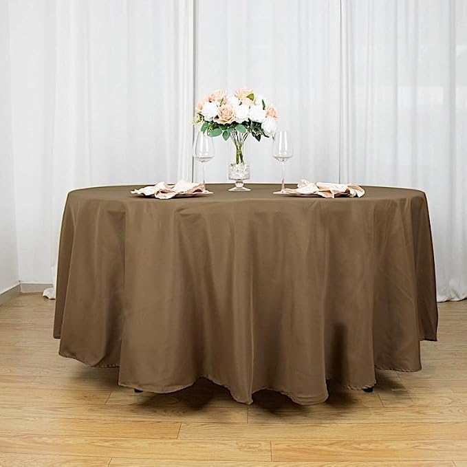 BalsaCircle 10 pcs 108 inch Taupe Round Washable Polyester Easy-Care Tablecloth for Indoor and Outdoor Bridal Shower Wedding Table Buffet Table Parties Events Kitchen Dining - Image 2