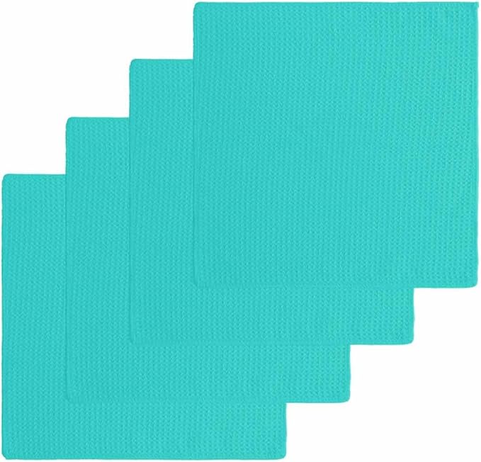 Turquoise Dish Towels Set, Waffle Weave Kitchen Towels Microfiber Towels Cleaning, Modern Minimalist Casual Traditional Solid Pure Color Soft Absorbent Dish Drying Towels Hand Towels 4 Pack 12x12 Inch by Unknown