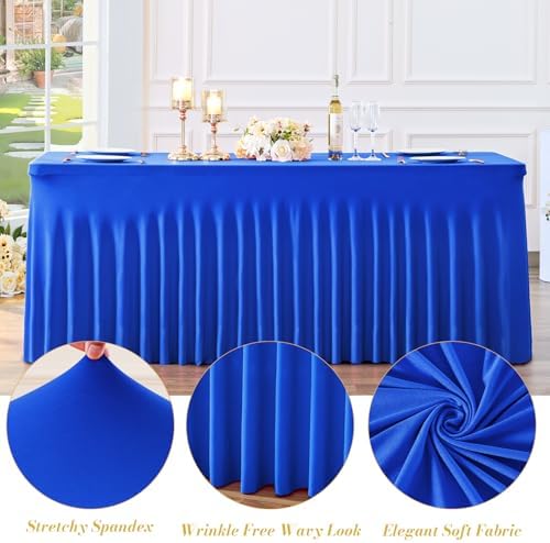6 Pack Royal Blue Table Cloth for 6 Foot Rectangle Tables Spandex Fitted Tablecloth 6ft Stretch Table Covers Skirt Blue Banquet Tablecloths Wrinkle Free Tablecloth for Party Wedding Birthday Event - Image 6