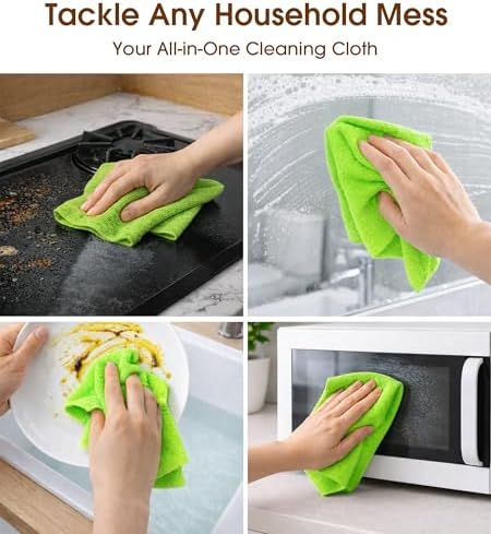 KitchLife Microfiber Cleaning Cloth Roll, 100 Pack - Tear-Away Microfiber Paper Towels, Lint-Free, Reusable, Washable for Kitchen, Car, Dishes, and Sensitive Surfaces (Neon Green) - Image 4