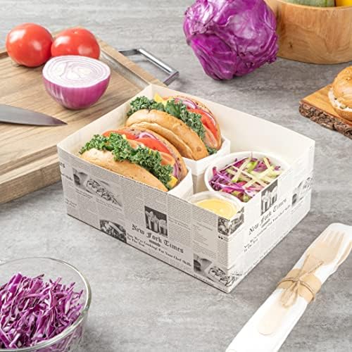 Restaurantware Bio Tek 8.4 x 6 x 3.5 Inch Burger Trays 100 Disposable Paper Food Trays - Recyclable Sturdy Newsprint Paper Movie Snack Trays For Meals Snacks And Baked Goods - Image 3