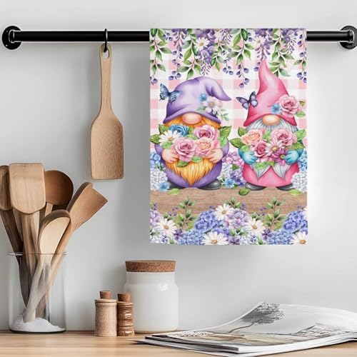Spring Gnomes Kitchen Towels Set of 4 Watercolor Purple Blue White Floral Leaf Pink Plaid Wood Grain Decorative Dish Towels Ultra Soft Microfiber Absorbent Dishcloths for Kitchen Drying,18x28 In - Image 7