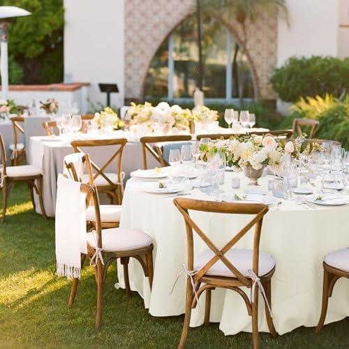 10 Pack Ivory Tablecloth Round 120 Inch Washable Circle Tablecloth,Stain Resistant and Wrinkle Polyester Table Cloth Decorative Round Tablecloth for Dining Wedding Party Banquet Buffe - Image 5