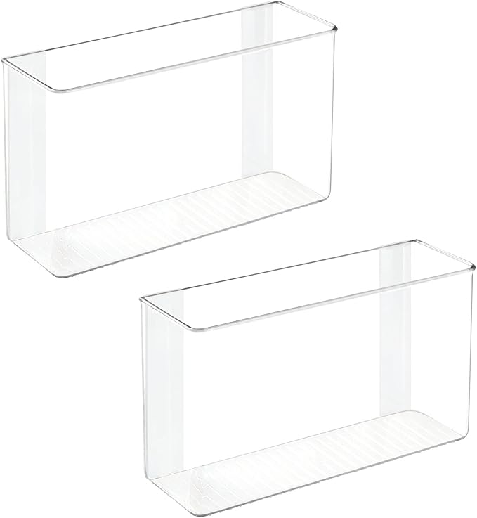mDesign Plastic Adhesive Mount Storage Organizer Container for Kitchen or Pantry Wall Organization - Space Saving Holder for Sandwich Bags, Foil - 11" Wide - Ligne Collection - 2 Pack - Clear by mDesign