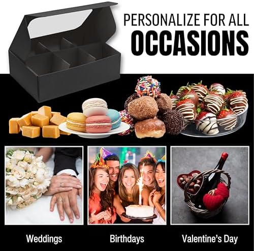 25 pcs Black Mini Truffle Box for 6 treats with Window and Dividers, Bakery Boxes, 5 x 3.5 x 1.57 Inches VERY SMALL Baking Boxes, Square Truffles Box Decorating Supplies for Gift Giving - Image 5