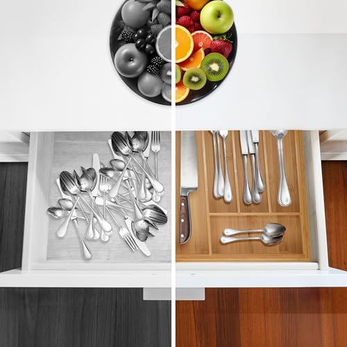 Relaxdays Cutlery Tray, 5-7 Compartments, Extendable Cutlery Drawer Insert, H 5 x W 29.5-47.5 x D 38 cm, Bamboo Natural - Image 5