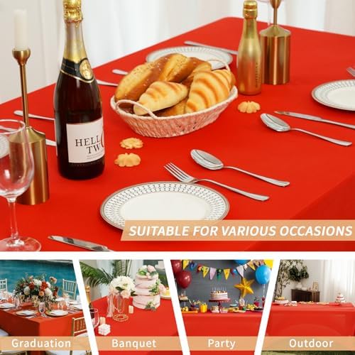Fixwal 3 Pack 6FT Red Tablecloth Rectangle Spandex Fitted Table Cover - Image 6