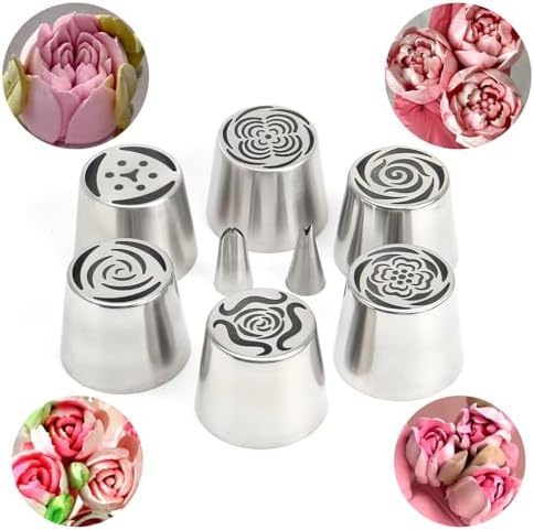 10Pcs Extra Large Russian Piping Tips Set, Stainless Steel Rose Flower Nozzles for Cake Decorating, Includes 6 Extra Large Flower Tips, 2 Leaf Tips, 2 Cloth Piping Bags, Baking Tools - Image 5