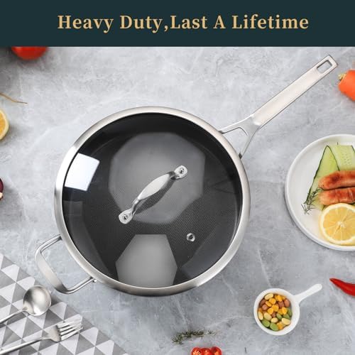 Saute Pan with Lid 5-Quarts,12.5 Inch 18/10 Tri-Ply Nonsitck Large Frying Pan, Up to 600℉ Full Clad Stainless Steel 3 Layer Deep Frying Pan with Stay Cool Handle, Dishwasher and Metal Utensil Safe - Image 5