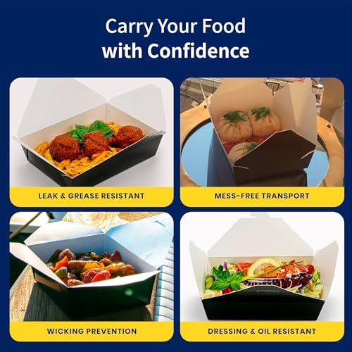 FC Meyer MeyerPak #1 Take Out Cartons, Leak & Grease Resistant Take Out Boxes, To Go Food Containers, 4 3⁄8” x 3 1⁄2” x 2 1⁄2“, Black, Pack of 450 - Image 5