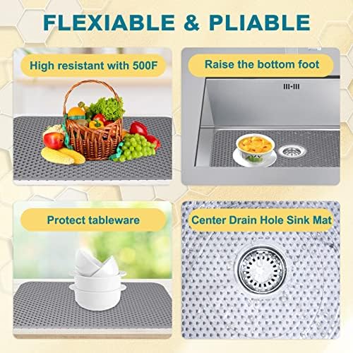 Bestjing Silicone Sink Protector, 26"x 14" Center Drain, Gray - Image 4