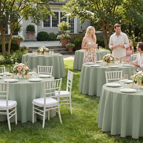Fitable 6 Pack Sage Green Round Tablecloths - 108 Inches in Diameter - Image 2