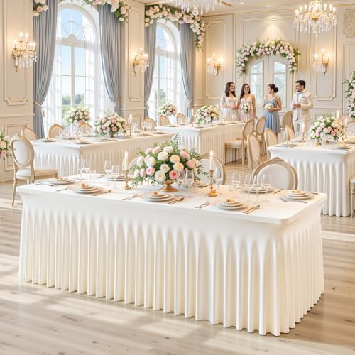 Besutolife Ivory Spandex Tablecloth for 8ft Rectangle Tables 1 Pack - Wrinkle-Resistant, Stretchable, Machine Washable - Perfect for Weddings Banquets Birthday Parties Events - Image 3