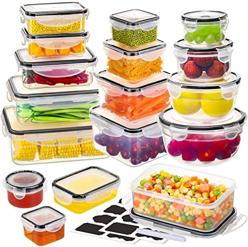 34 PCS Food Storage Containers with Lids Airtight(17 Lids &17 Containers) | Microwave/Dishwasher Safe 100% Leakproof Storage Containers for Meal Prep Kitchen Storage Organization with Labels & Pen by JSCARES