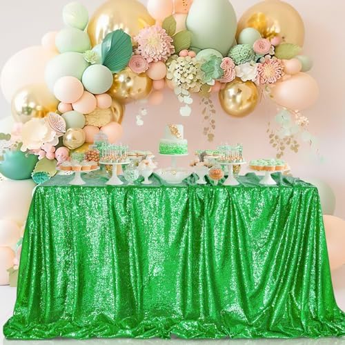 Glitter Seamless Sequin Tablecloth Green Party Tablecloth 90x156 Inch Green - Image 2