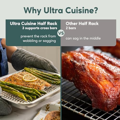 Ultra Cuisine Cooling & Baking Rack Set - 8.5'' x 12'' - Set of 2 | 100% Stainless Steel, Oven-Safe, Dishwasher-Safe, Heavy Duty Tight-Wire, Set of 2, Quater Sheet Pan Cooling Racks, Easy Clean - Image 4