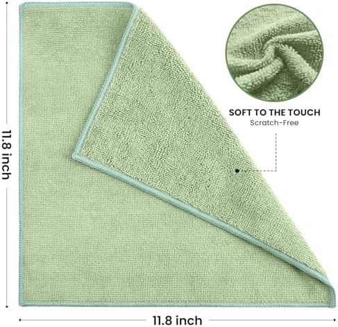 SIFANGKE Microfiber Cleaning Cloth, 12 Pack Green Cleaning Rags for Housekeeping, Reusable Microfiber Towels for Car, Kitchen, Bathroom and Household Cleaning Supplies, 11.8"X11.8" - Image 2