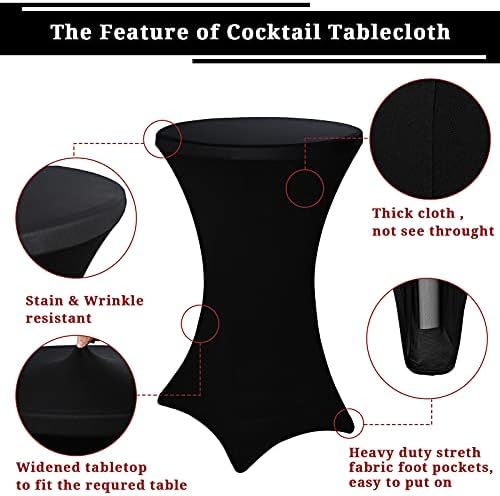 Pesonlook 6 Pack Black Cocktail Spandex Table Cover,32x43 Inch - Image 4
