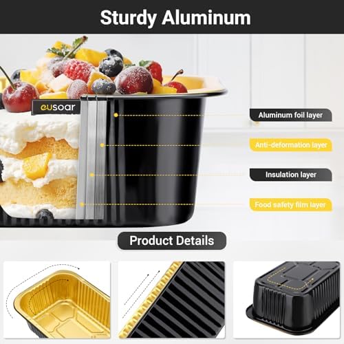 EUSOAR Aluminum Foil Pans with Lids， 25pack 32oz Small Disposable Foil Loaf Cake Food Storage Pans, Catering Party Meal Prep Freezer Drip Pans for Microwave Oven Safe Cooking,Baking,Roasting,Heating - Image 3