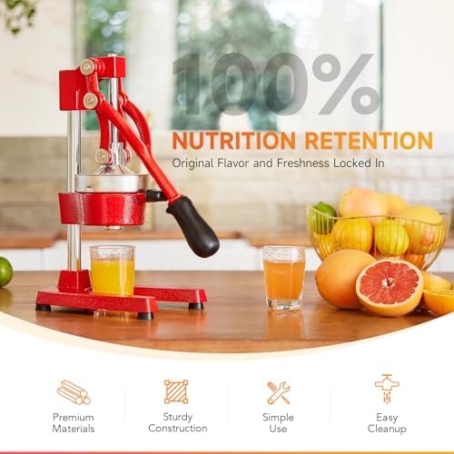 CO-Z Manual Citrus Juicer, Professional Orange and Lemon Juice Maker, Easy to Clean, Red - Image 2