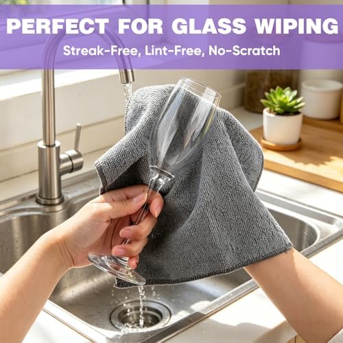 TEAWOO 10 PCS Grey Microfiber Cleaning Cloths, Assorted Cleaning Rags - Image 4