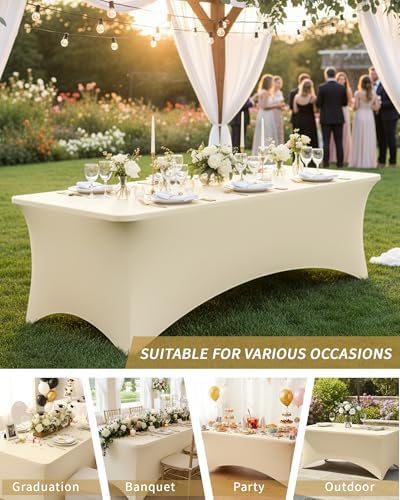 Fixwal 6 Pack 8FT Ivory Tablecloth Rectangle Spandex Fitted Table Cover - Image 7