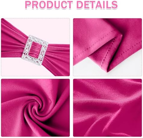 Joccun 60 PCS Spandex Chair Sashes Bows Stretch Chair Cover Band with Buckle Slider Universal Elastic Chair Ties for Wedding Banquet Party Event Decoration (Fuchsia) - Image 3