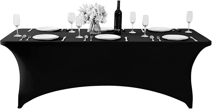 MDS® Pack of 15 Spandex Tablecloth 6FT Tight Fitted Stretch Table Cover – Washable Wrinkle-Free Reusable Elastic Patio Tablecloth for Wedding, Party, Banquet, Trade Show, Event Décor - Black - Image 2