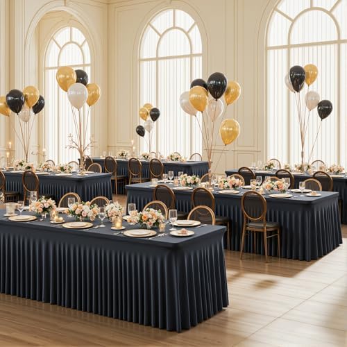 6 Pack 8ft Black Spandex Tablecloths for Rectangle Tables Wrinkle Free Black Rectangle Table Cloths, Stretch Fitted Table Cover with Skirt for Wedding Birthday Party Banquet Baby Shower Buffet Event - Image 4