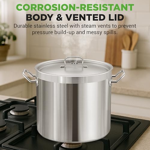 Stainless Steel Cookware Stockpot, 30 Quart Heavy Duty Induction Soup Pot With Stainless Steel Lid And Strong Riveted Handles, Even Heat Distribution, Compatible With Most Cooktops - Image 5